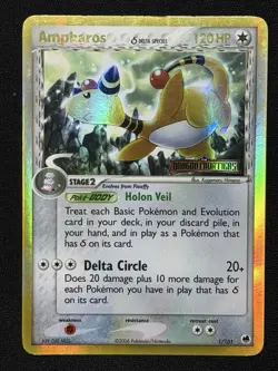 Pokemon Ampharos 2006 EX Delta Species Dragon Frontiers 1/101 Reverse Holo Stamp - Image 1