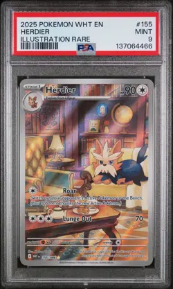 2025 POKEMON WHT EN-WHITE FLARE #155 HERDIER PSA 9 - Image 1