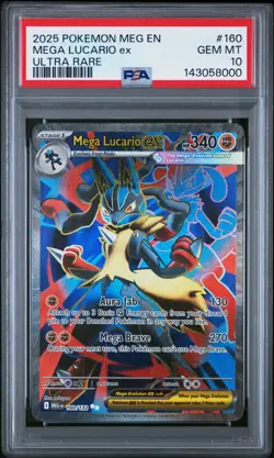 2025 POKEMON MEG EN-MEGA EVOLUTION ULTRA RARE #160 MEGA LUCARIO EX PSA 10 - Image 1