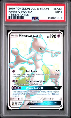 2019 POKEMON SUN & MOON HIDDEN FATES #SV59 FULL ART/MEWTWO GX PSA 9 - Image 1