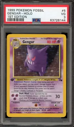 Pokemon Gengar Fossil 1st Edition Holo Rare #5 PSA 3 - Image 1