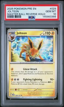 2025 POKEMON PRE EN-PRISMATIC EVOLUTIONS MASTER BALL REVERSE HOLO JOLTEON PSA 10 - Image 1