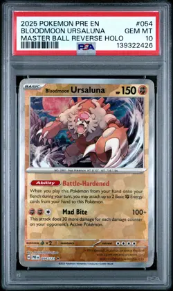 2025 POKEMON PRE MASTER BALL REVERSE HOLO #054 BLOODMOON URSALUNA PSA 10 - Image 1