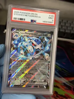 Pokemon 2025 Steven's Metagross EX Holo Card 145/182 Sv10 Destined Rivals PSA 9! - Image 1