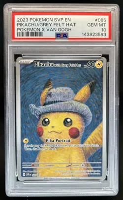 2023 Pokemon X Van Gogh Pikachu With Grey Felt Hat Black Star Promo #085 PSA 10 - Image 1