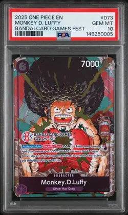2025 ONE PIECE PROMOS BANDAI CARD GAMES FEST #073 MONKEY D. LUFFY PSA 10 - Image 1