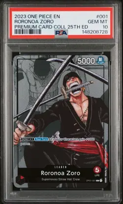 2023 ONE PIECE BANDAI PREMIUM COLLECTION 25TH EDITION #001 RORONOA ZORO PSA 10 - Image 1