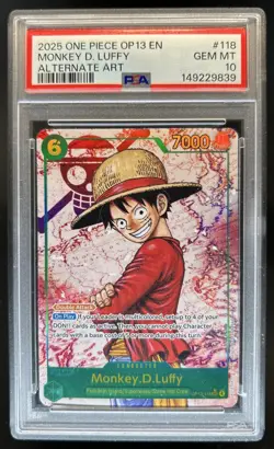 2025 One Piece Carrying On His Will Monkey D Luffy Alt Art #OP13-118 PSA 10 - Image 1