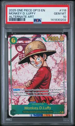 2025 One Piece OP13 EN Monkey D Luffy Alternate Art #118 PSA 10 GEM MINT - Image 1