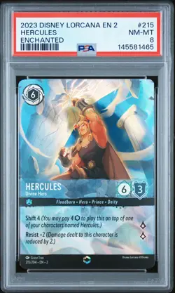 2023 DISNEY LORCANA EN 2-RISE OF THE FLOODBORN ENCHANTED #215 HERCULES PSA 8 - Image 1