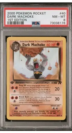 2000 Pokemon 1st Edition Dark Machoke Team Rocket PSA 8 - Image 1