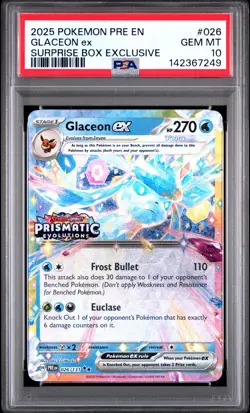 2025 POKEMON PRISMATIC EVOLUTIONS SURPRISE BOX EXCLUSIVE #026 GLACEON EX PSA 10 - Image 1