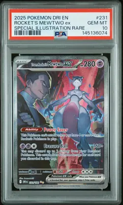 2025 POKEMON DRI SPECIAL ILLUSTRATION RARE #231 TEAM ROCKET'S MEWTWO EX PSA 10 - Image 1