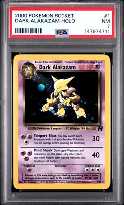 2000 POKEMON ROCKET #1 DARK ALAKAZAM-HOLO PSA 7 - Image 1