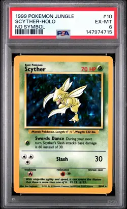1999 POKEMON JUNGLE NO SYMBOL #10 SCYTHER-HOLO PSA 6 - Image 1