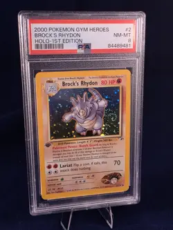 2000 Pokemon Gym Heroes Holo 1st Edition Brock’s Rhydon #2 - with SWIRL - PSA 8 - Image 1