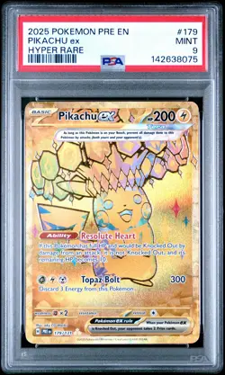 2025 POKEMON PRE EN-PRISMATIC EVOLUTIONS HYPER RARE #179 PIKACHU EX PSA 9 - Image 1
