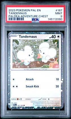 2023 POKEMON PAL EN-PALDEA EVOLVED PALDEA ADVENTURE CHEST #167 TANDEMAUS PSA 9 - Image 1
