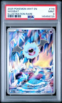 2025 POKEMON WHT EN-WHITE FLARE ILLUSTRATION RARE #119 WOOBAT PSA 9 - Image 1