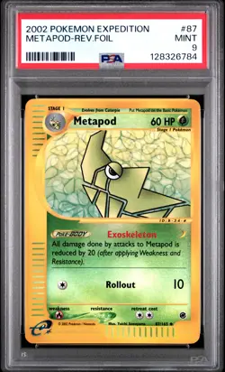 2002 POKEMON EXPEDITION #87 METAPOD-REVERSE FOIL PSA 9 - Image 1