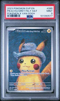 2023 Pokemon X Van Gogh Pikachu With Grey Felt Hat Black Star Promo #085 PSA 9 - Image 1