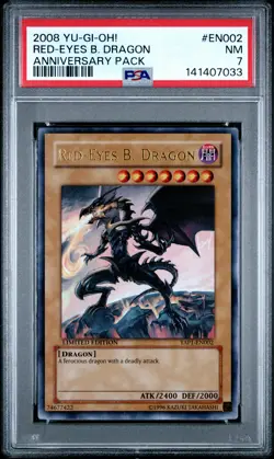 2008 YU-GI-OH! ANNIVERSARY PACK #EN002 RED-EYES B. DRAGON PSA 7 - Image 1
