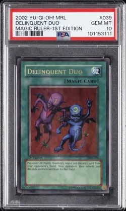 2002 YU-GI-OH! MRL-MAGIC RULER 1ST EDITION #039 DELINQUENT DUO PSA 10 - Image 1