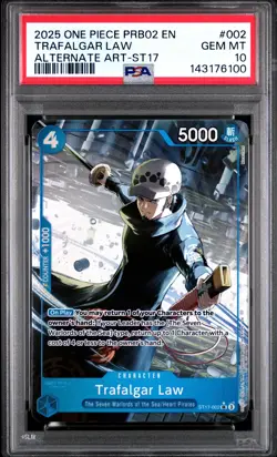 2025 ONE PIECE PRB02-PREMIUM BOOSTER ALT ART-ST17 #002 TRAFALGAR LAW PSA 10 - Image 1