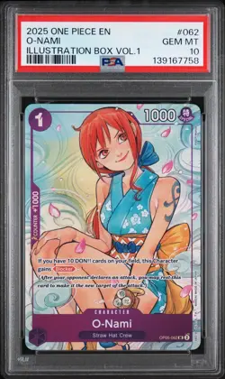 2025 One Piece O-Nami Illustration Box Vol 1 Alt Art OP05-062 PSA 10 - Image 1