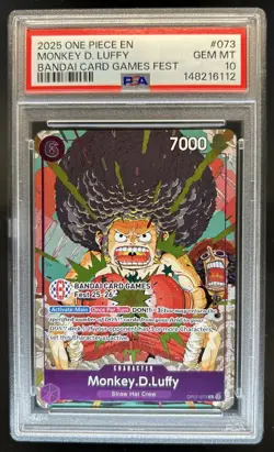 2025 One Piece Bandai Card Games Fest Monkey D Luffy #OP07-073 PSA 10 GEM MINT - Image 1