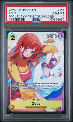 2025 ONE PIECE PROMOS OFFICIAL PLAYMAT-BANDAI GAMES FEST #106 ZEUS PSA 10 - Image 1