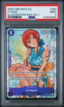 2025 ONE PIECE PROMOS ILLUSTRATION BOX VOL.1 #062 O-NAMI PSA 9 - Image 1