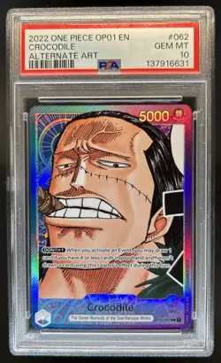 2022 One Piece Romance Dawn Crocodile Alternate Art #OP01-062 PSA 10 GEM MINT - Image 1