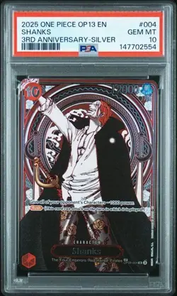 SHANKS PSA 10 - 2025 ONE PIECE OP13 CARRYING ON HIS WILL 3RD ANNIV - SILVER #004 - Image 1