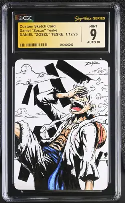 One Piece CGC9 AUTO10 Custom Sketch Card Nika Luffy Daniel "Zoszu" Teske - Image 1
