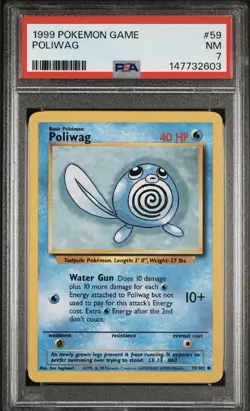 1999 Pokemon Game #59 POLIWAG Common WOTC Base Set Series Card 59/102 PSA 7 - Image 1