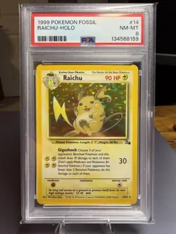 1999 Pokemon Fossil #14 RAICHU HOLO 14/62 Base Set Series RARE Card PSA 8 - Image 1