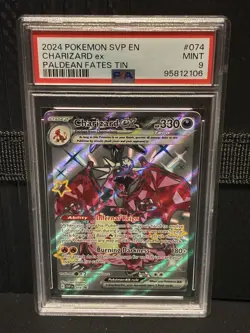 2024 POKEMON SVP EN-SV BLACK STAR PROMO PALDEAN FATES TIN CHARIZARD EX PSA 9 - Image 1