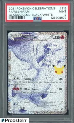 2021 Pokemon Celebrations Classic Black & White #113 FA Reshiram PSA 9 MINT - Image 1