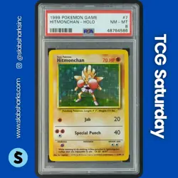 1999 POKEMON BASE SET UNLIMITED #7/102 HITMONCHAN HOLO RARE PSA 8 - Image 1