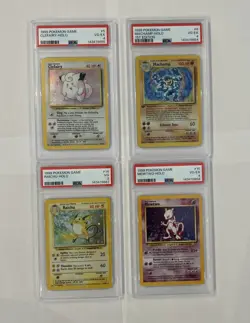 1999 Pokemon TCG Base Set Holo 1st Edition Machamp,Mewtwo,Clefairy,Raichu PSA 4 - Image 3