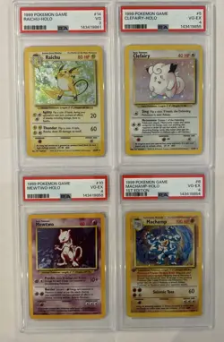 1999 Pokemon TCG Base Set Holo 1st Edition Machamp,Mewtwo,Clefairy,Raichu PSA 4 - Image 5