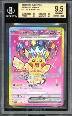 Pokemon Mega Evolution Ascended Heroes #277 Pikachu ex SIR BGS 9.5 GEM + - Image 1