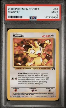 2000 POKEMON ROCKET #62 MEOWTH PSA 9 Mint - Image 1