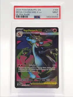 MEGA CHARIZARD X EX 2025 POKEMON PHANTASMAL FLAMES ULTRA RARE 109 PSA 9 Q0878 - Image 1