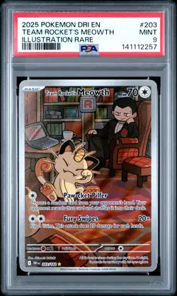 Team Rocket's Meowth 203/182 Illustration Rare Pokemon PSA 9 *257 - Image 1