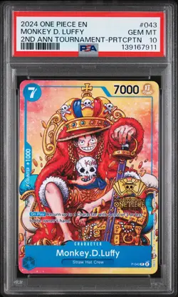 2024 One Piece Monkey D. Luffy 2nd Anniversary Participation Promo P-043 PSA 10 - Image 1