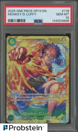 2025 One Piece OP13 #118 Monkey D. Luffy PSA 10 GEM MINT - Image 1