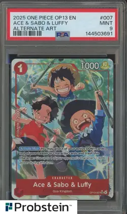 2025 One Piece OP13 #007 Ace & Sabo & Luffy Alternate Art PSA 9 MINT - Image 1