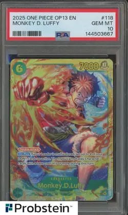 2025 One Piece OP13 #118 Monkey D. Luffy PSA 10 GEM MINT - Image 1